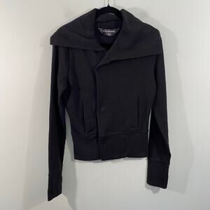 Norma Kamali Black Sailor Collar Full Zip Magnetic Snap Sweater Size XS